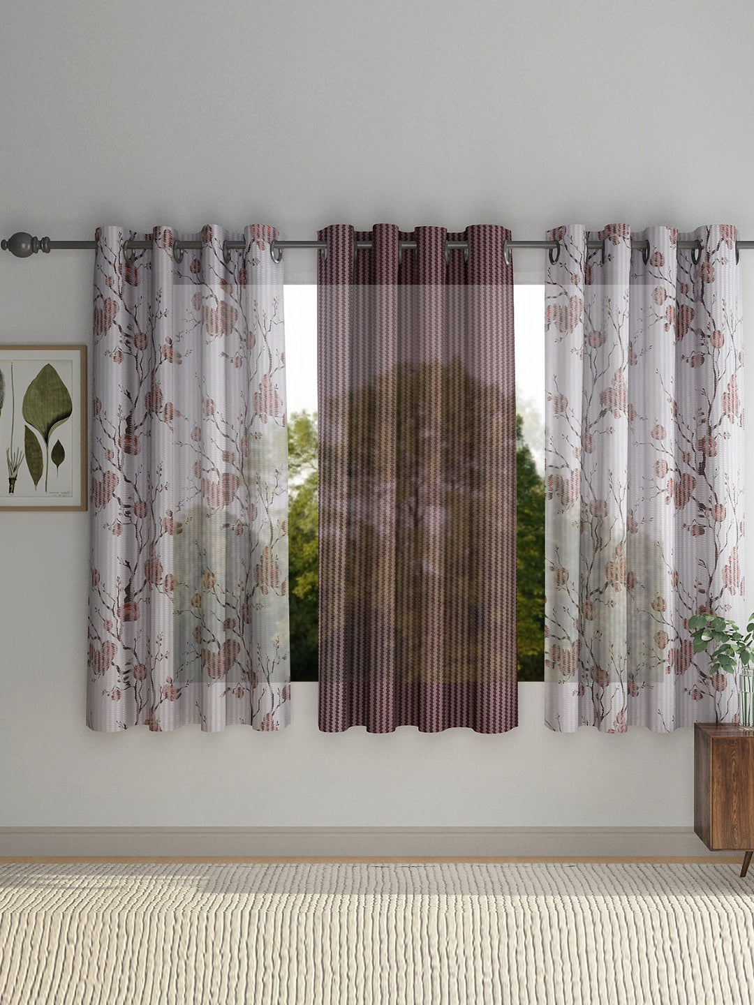 Floral Design Window Curtain Pack of 3 image 0