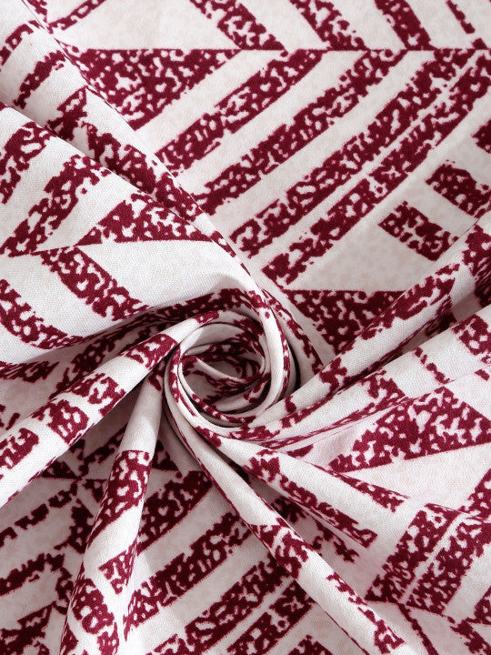 Off White & Maroon Geometric Printed 280 TC Single Bedsheet Set-1.52m x 2.28m