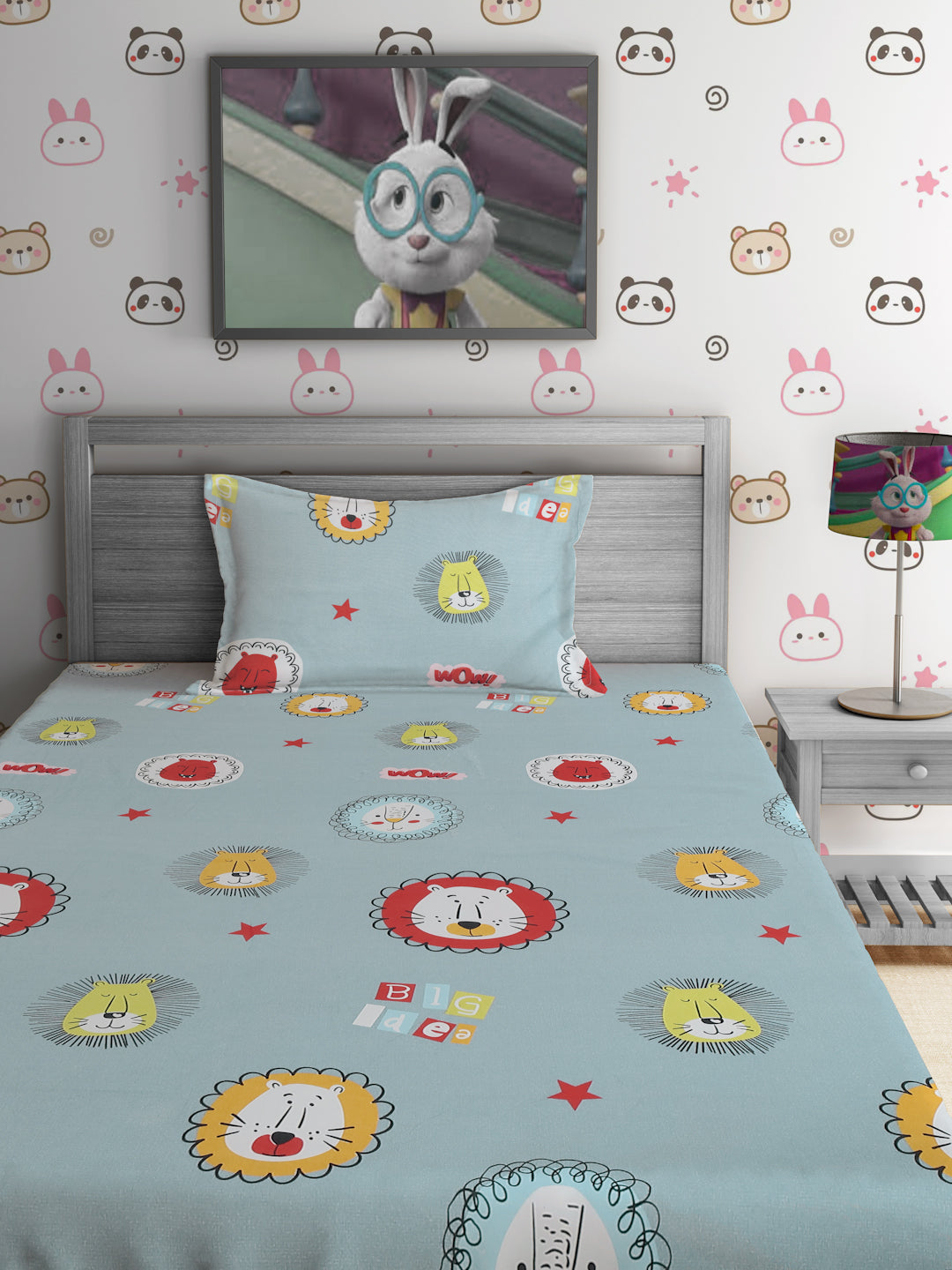 Hosta Homes Animated Animals Multicolored Bed Sheet With Pillow Cover image 1