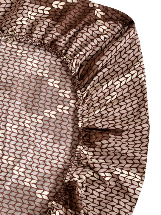 Brown Geometric Polycotton 280 TC Fitted King Fine Bedsheet with 2 Pillow Covers-78 x 78 inches