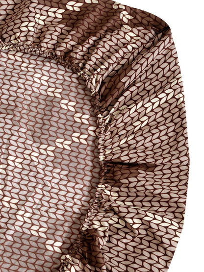 Brown Geometric Polycotton 280 TC Fitted King Fine Bedsheet with 2 Pillow Covers-78 x 78 inches