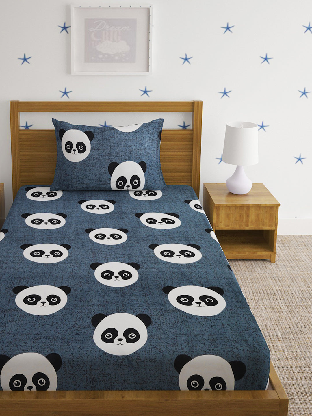 Hosta Homes Panda Cartoon Printed Kids Bed Sheet With Pillow Cover image 1