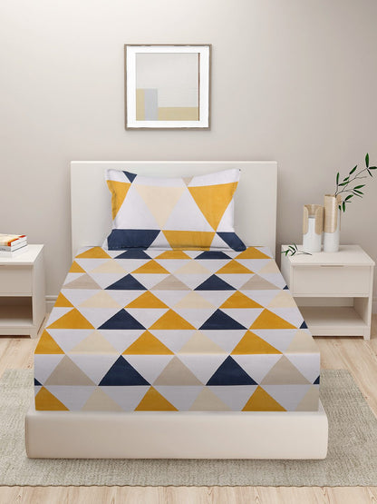 280 TC GEOMETRIC DESIGN MULTICOLOR SINGLE BED SHEET WITH 1 PILLOW COVER BY HOSTA HOMES image 1