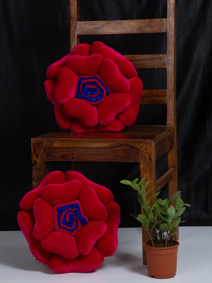 HOSTA HOMES Set Of 2 Maroon  Blue Flower Shaped Cushions image 0