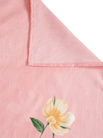 Pink Floral Cotton 210 TC Single Fine Bedsheet with a Pillow Cover-600 x 90 inches