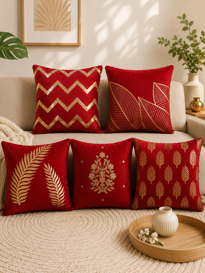 Premium Velvet Foil Printed Cushion Covers Pack of 5 | 16 x 16 Inch