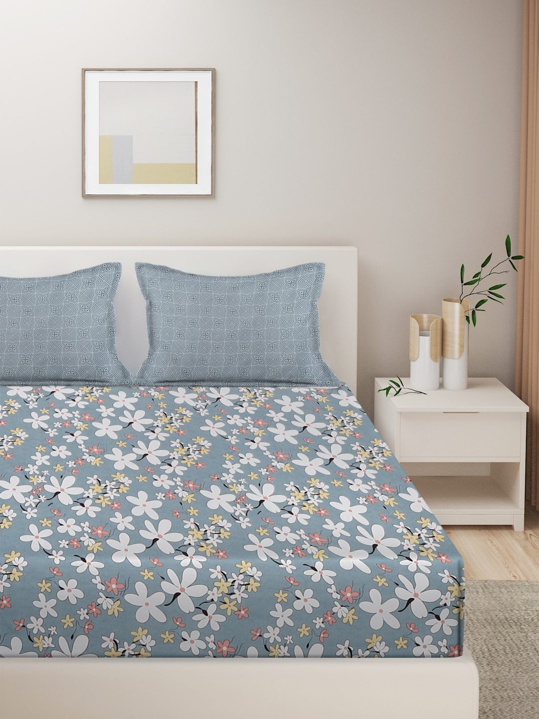 Hosta Homes Floral Design Multicolored Bed Sheet With Pillow Covers image 1