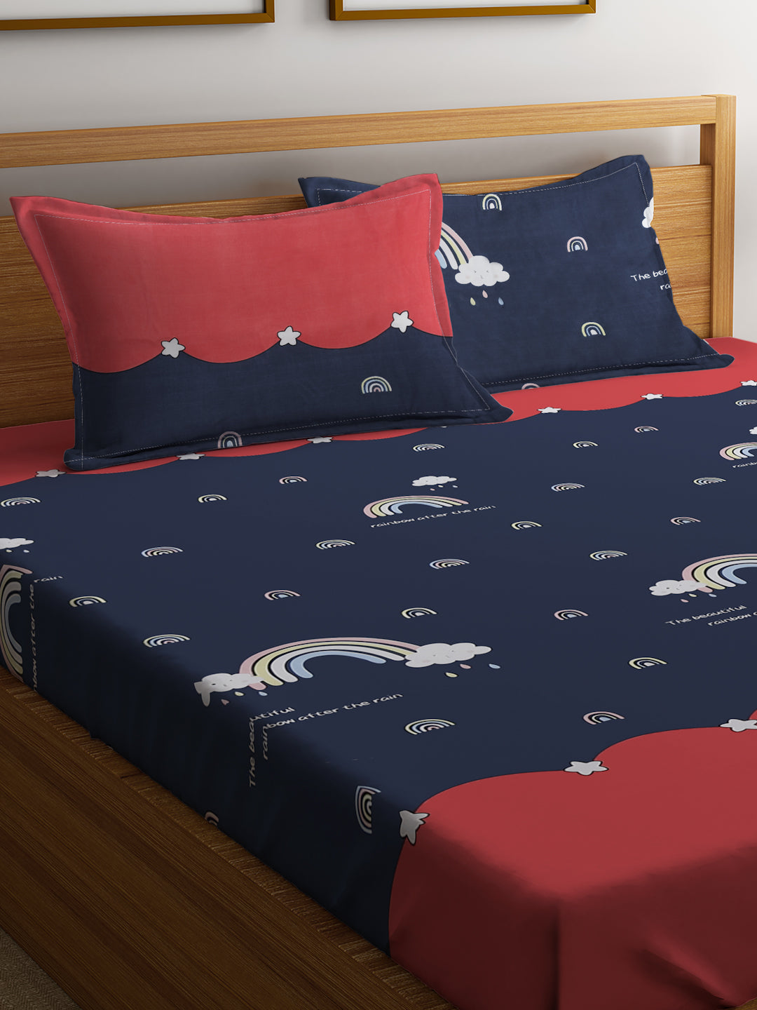 Hosta Homes Rainbow Star Multicolored Kids Bedsheet With Pillow Covers image 2