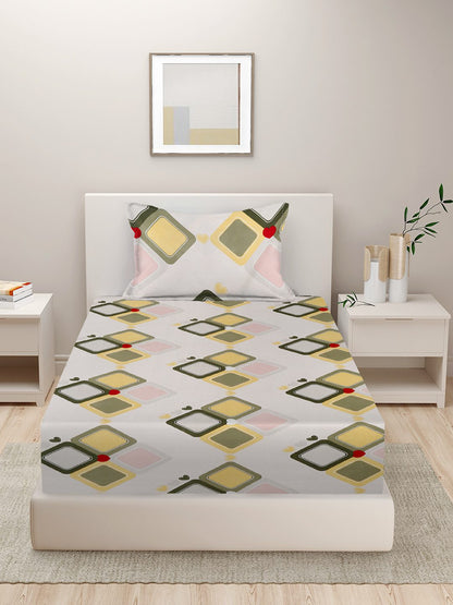 280 TC GEOMETRIC DESIGN MULTICOLOR SINGLE BED SHEET WITH 1 PILLOW COVER BY HOSTA HOMES image 1