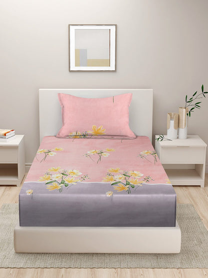 280 TC FLORAL DESIGN MULTICOLOR SINGLE SIZE BED SHEET WITH 1 PILLOW COVER BY HOSTA HOMES image 1