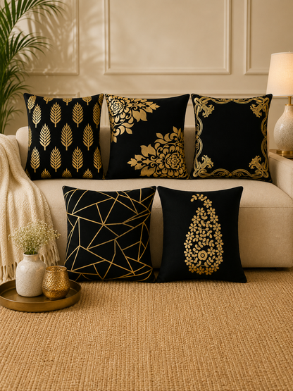 Premium Velvet Foil Printed Cushion Covers Pack of 5 | 16 x 16 Inch
