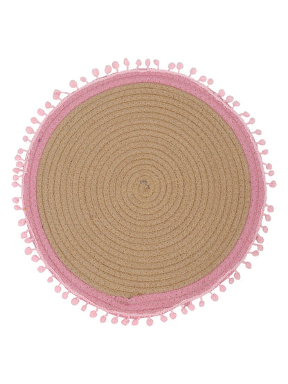 Beige & Pink Self Design Pure Cotton Table Placemat image 1