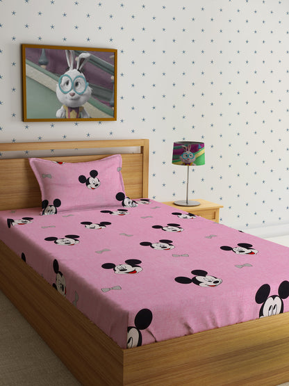Hosta Homes Mickey Mouse Printed Kids Bed Sheet With Pillow Covers - Single Size image
