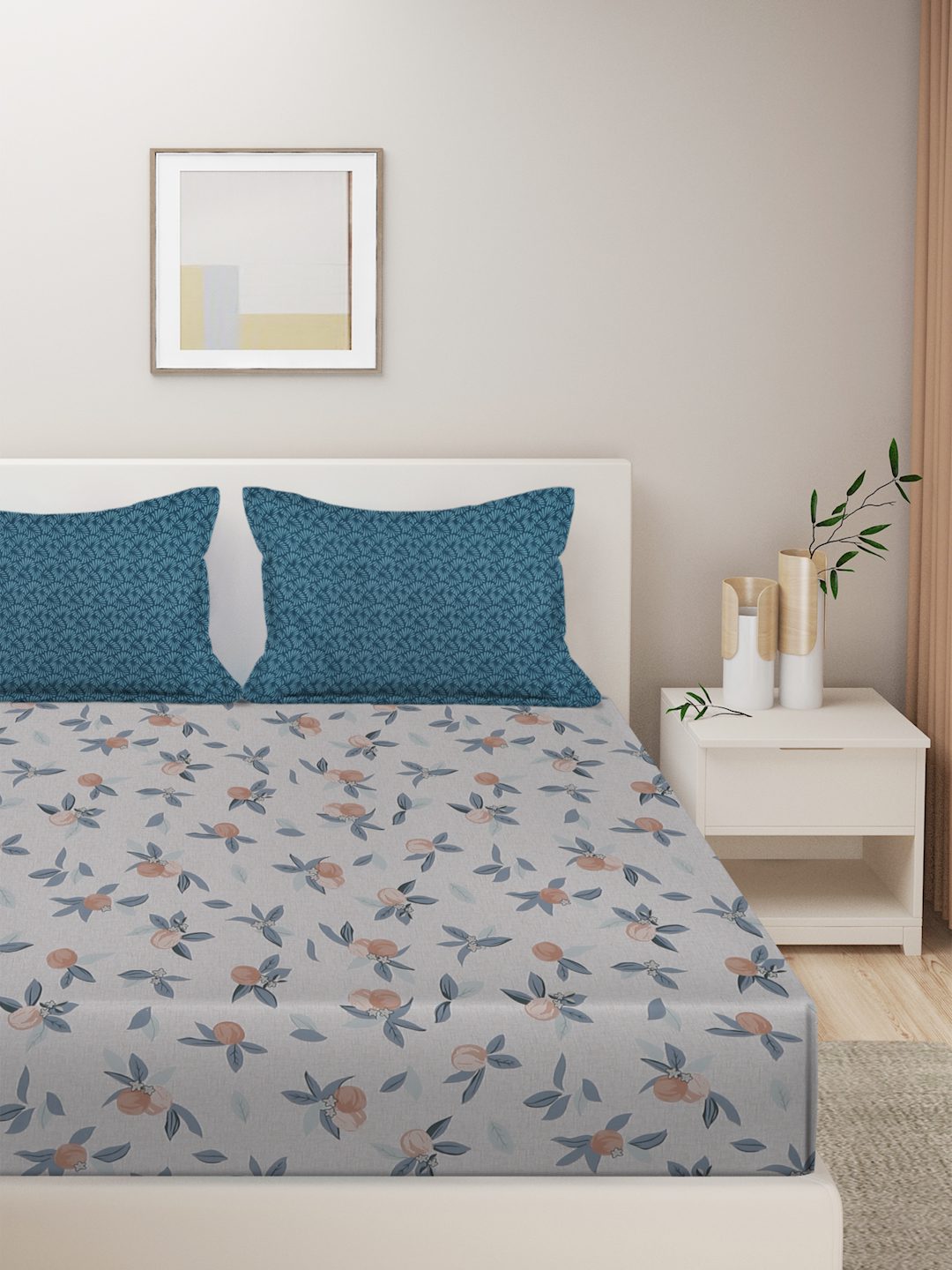 Hosta Homes Floral Design Multicolored Bed Sheet With Pillow Covers image 1