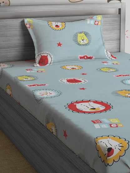 Hosta Homes Animated Animals Multicolored Bed Sheet With Pillow Cover image 2