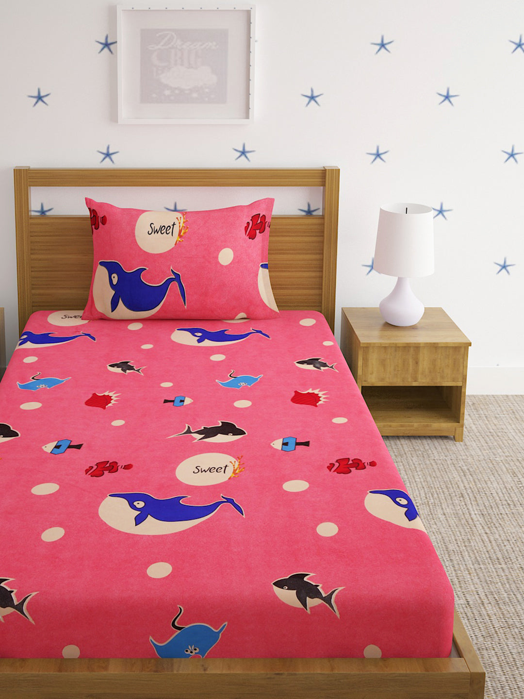 Hosta Homes Dancing Whales Multicolored Kids Bed Sheet With Pillow Cover image 1