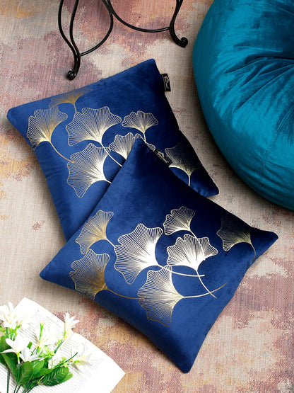 16X16 Soft Velvet , Foil Printed Blue ,Zipper - Pack of 2 image