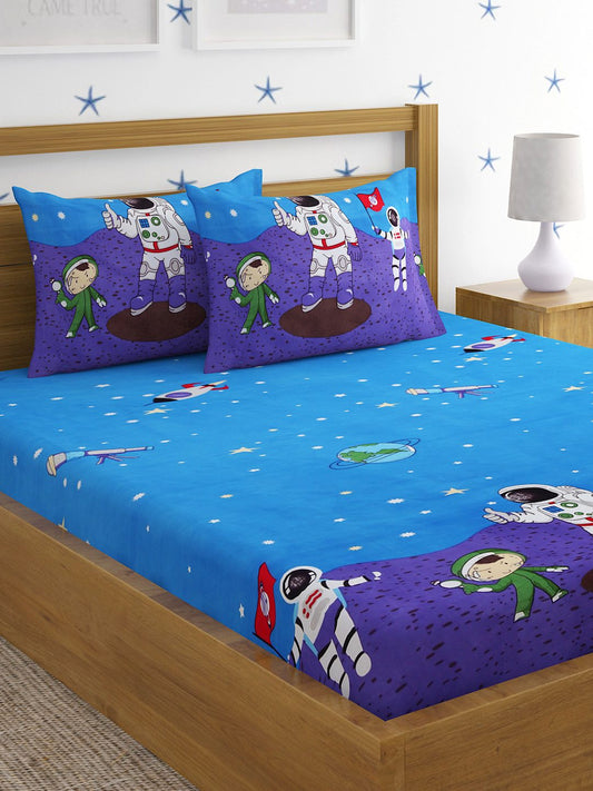 Hosta Homes Space Explorer Multicolored Kids Bed Sheet with Pillow Covers  image 0