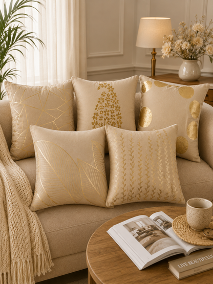 Premium Velvet Foil Printed Cushion Covers Pack of 5 | 16 x 16 Inch