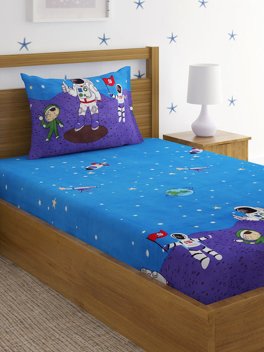 Hosta Homes Space Explorer Multicolored Kids Bed Sheet With Pillow Cover image 0