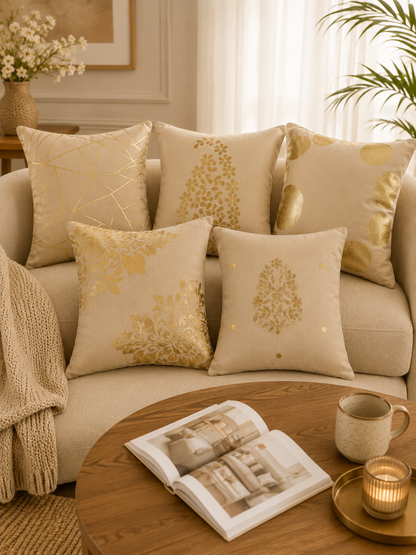 Premium Velvet Foil Printed Cushion Covers Pack of 5 | 16 x 16 Inch