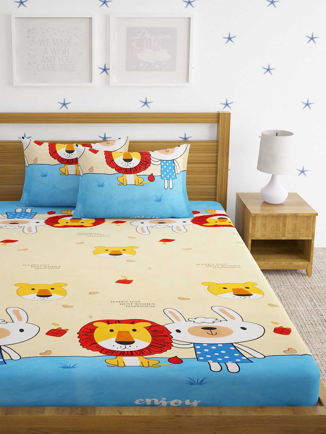 Hosta Homes Animal Printed Multicolored Bed Sheet With Pillow Covers image 1