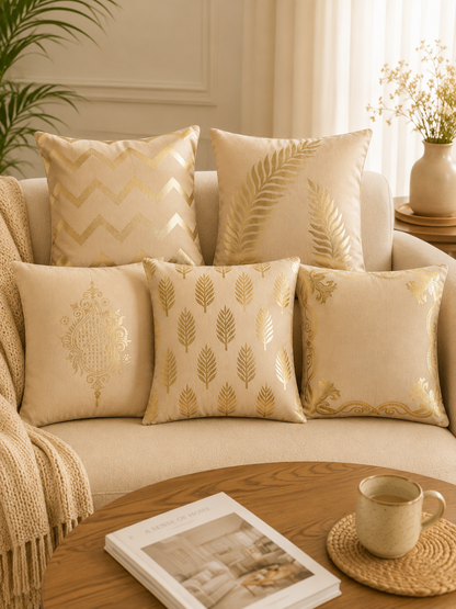 Premium Velvet Foil Printed Cushion Covers Pack of 5 | 16 x 16 Inch