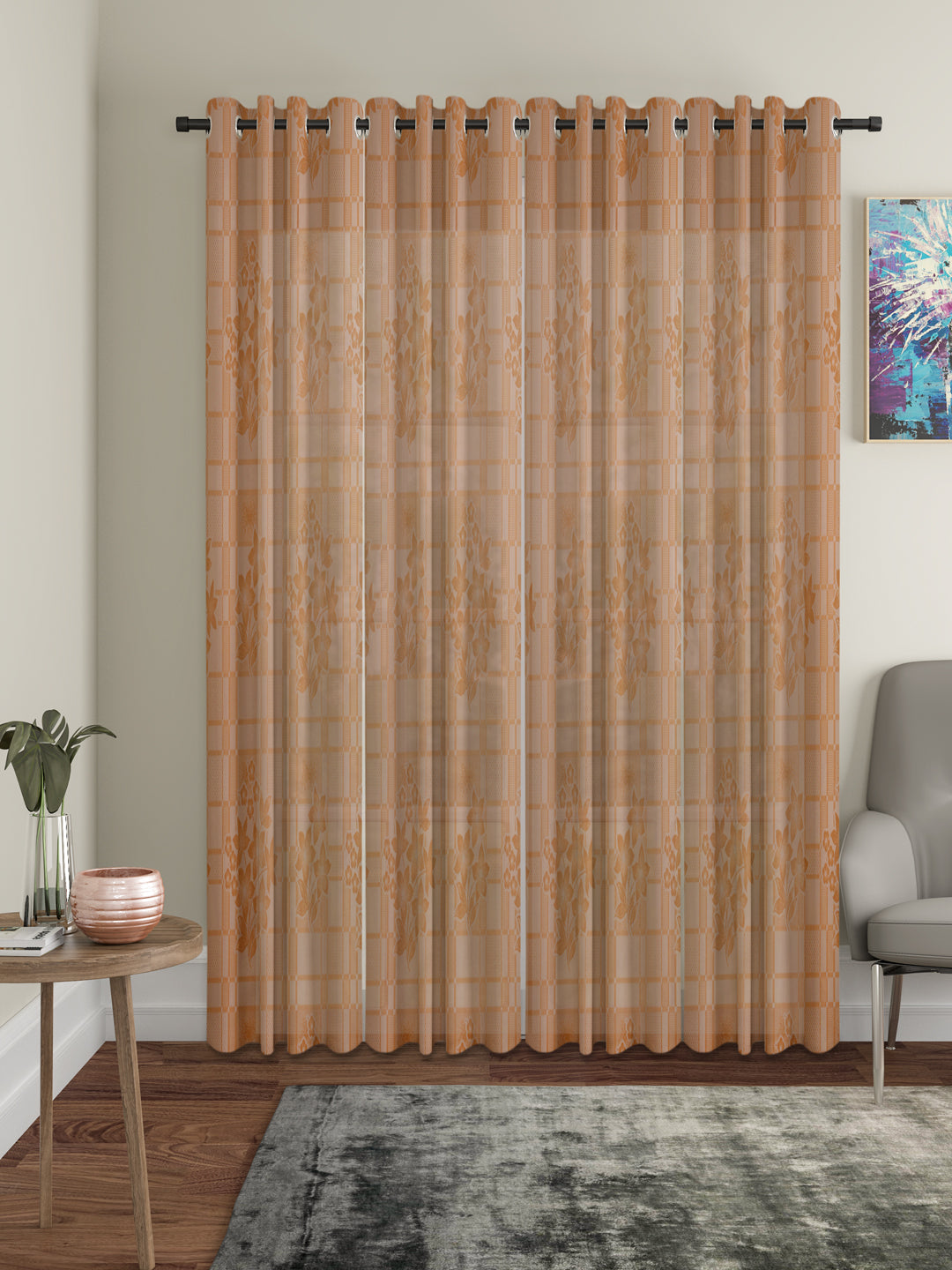 Checkered Floral Design Door Curtain Pack of 4 image 0
