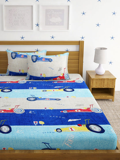Hosta Homes Racing Car Multicolored Kids Bed Sheet With Pillow Covers image 1