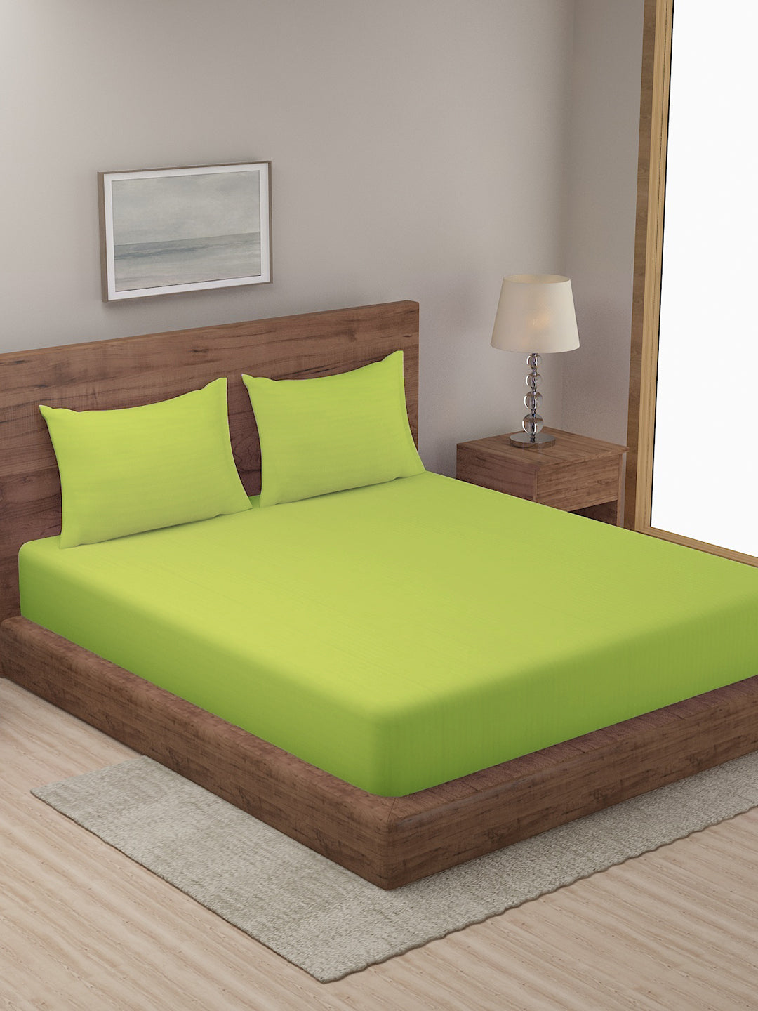 HOSTA HOMES Green Striped 300TC Bedsheet With Pillow Covers image 0