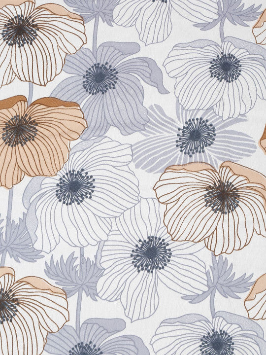Off White & Grey Floral Printed 280 TC Single Bedsheet Set-1.52 m x 2.28 m