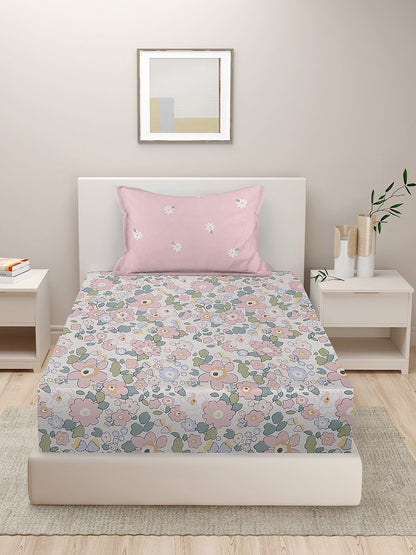 280 TC FLORAL DESIGN MULTICOLOR SINGLE SIZE BED SHEET WITH 1 PILLOW COVER BY HOSTA HOMES image 1
