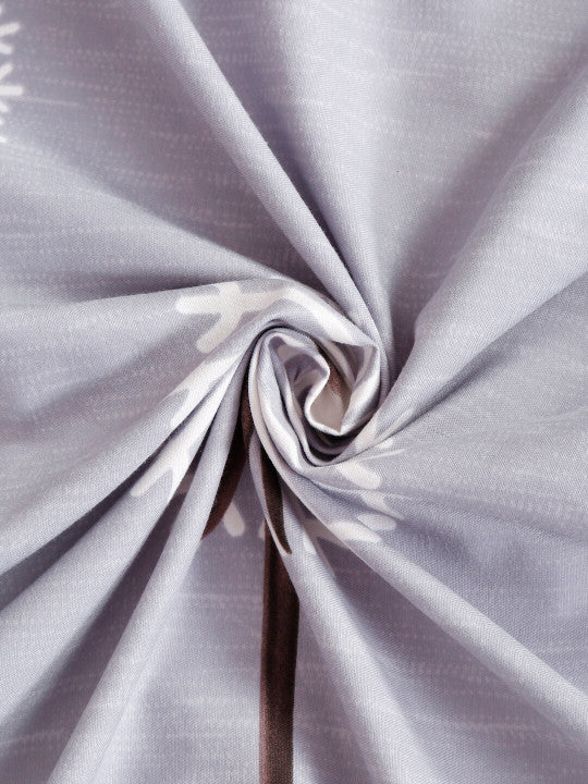 Grey & White 210 TC Cotton Flat Single Bedsheet With 1 Pillow Cover