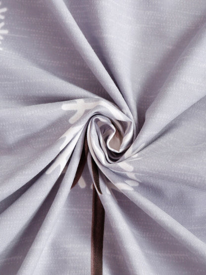 Grey & White 210 TC Cotton Flat Single Bedsheet With 1 Pillow Cover