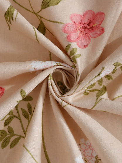 Pink Floral Cotton 210 TC Single Fine Bedsheet with a Pillow Cover-90 x 60 inches