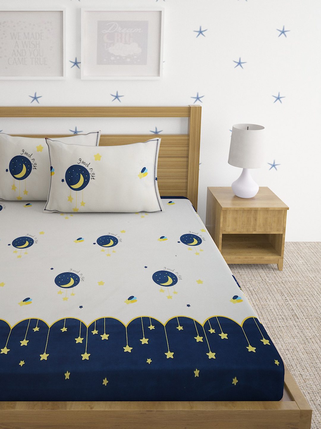 Hosta Homes Good Night Printed Kids Bed Sheet With Pillow Covers image 1