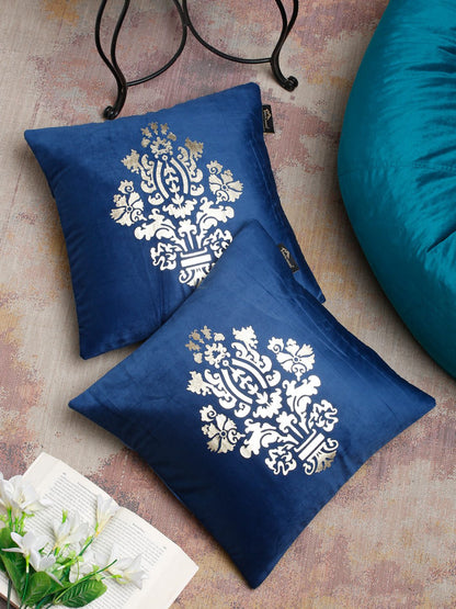 16X16 Soft Velvet , Foil Printed Blue, Zipper - Pack of 2 image