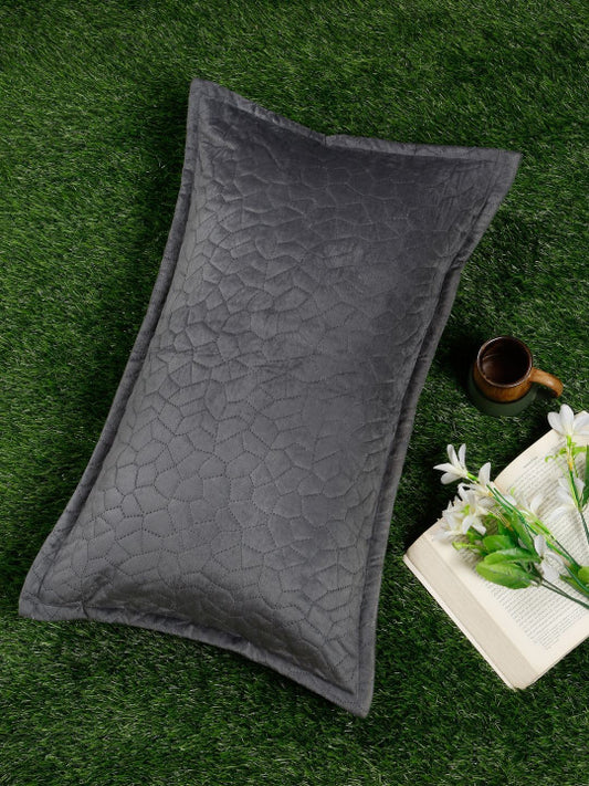 Grey Self Design Rectangle Shaped Pillow Cover