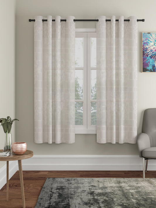 Cream Floral Window Curtains Set of 2 (Window Size) image 0