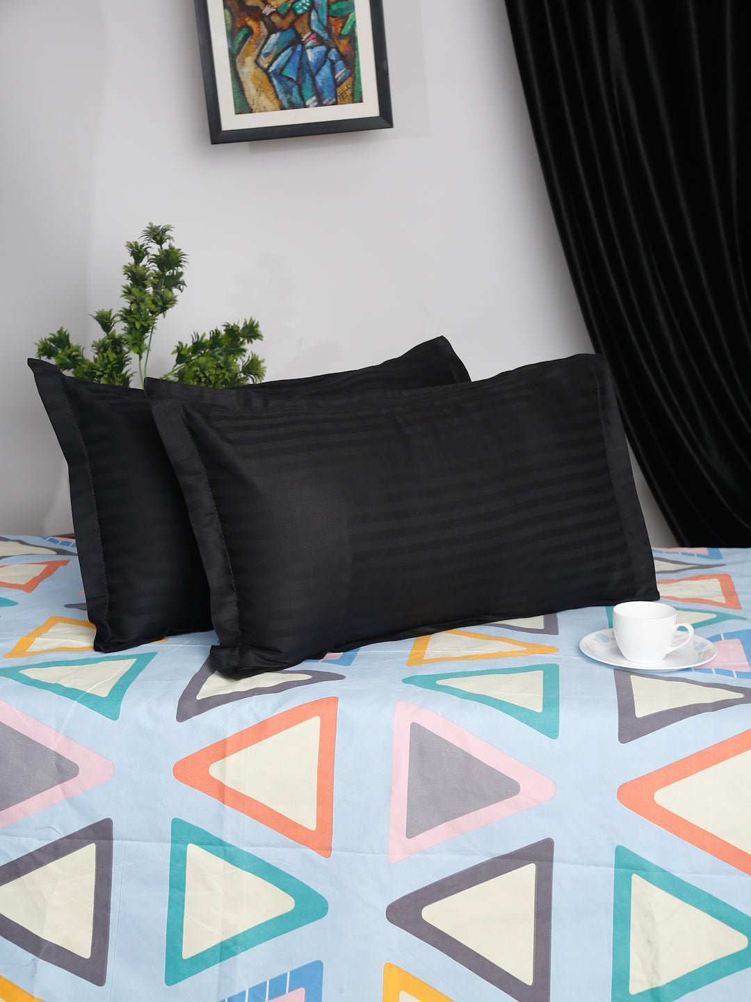 HOSTA HOMES Set of 2 Striped Cotton Pillow Covers with Zip Closure - Black image
