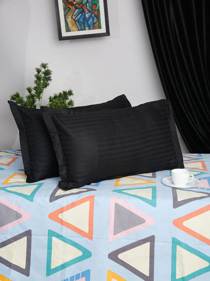 HOSTA HOMES Set of 2 Striped Cotton Pillow Covers with Zip Closure - Black image