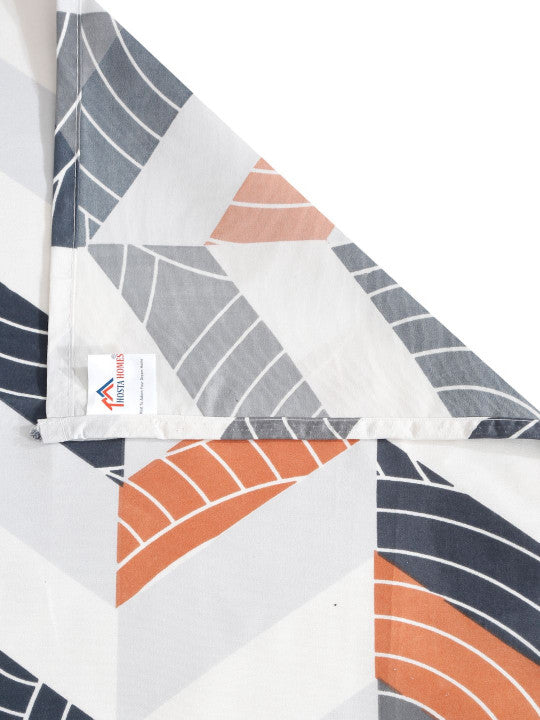 Grey Geometric Cotton 300 TC Queen Fine Bedsheet with 2 Pillow Covers-90 x 100 inches