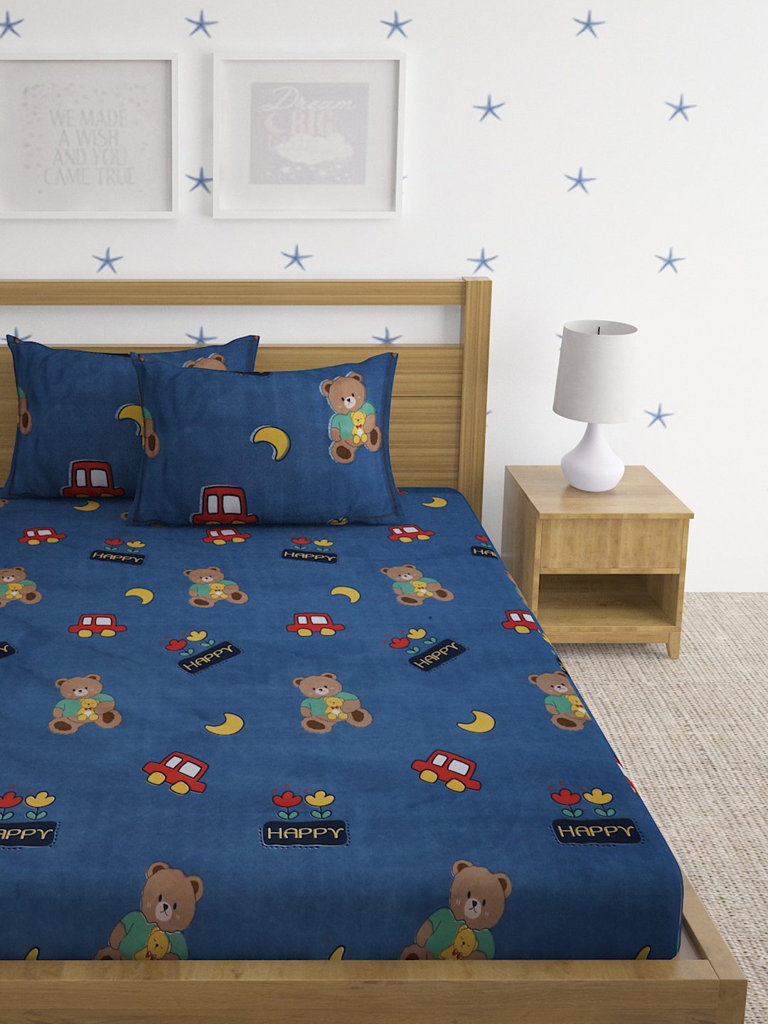 Hosta Homes Happy Teddy Multicolored Kids Bed Sheet With Pillow Covers image 1