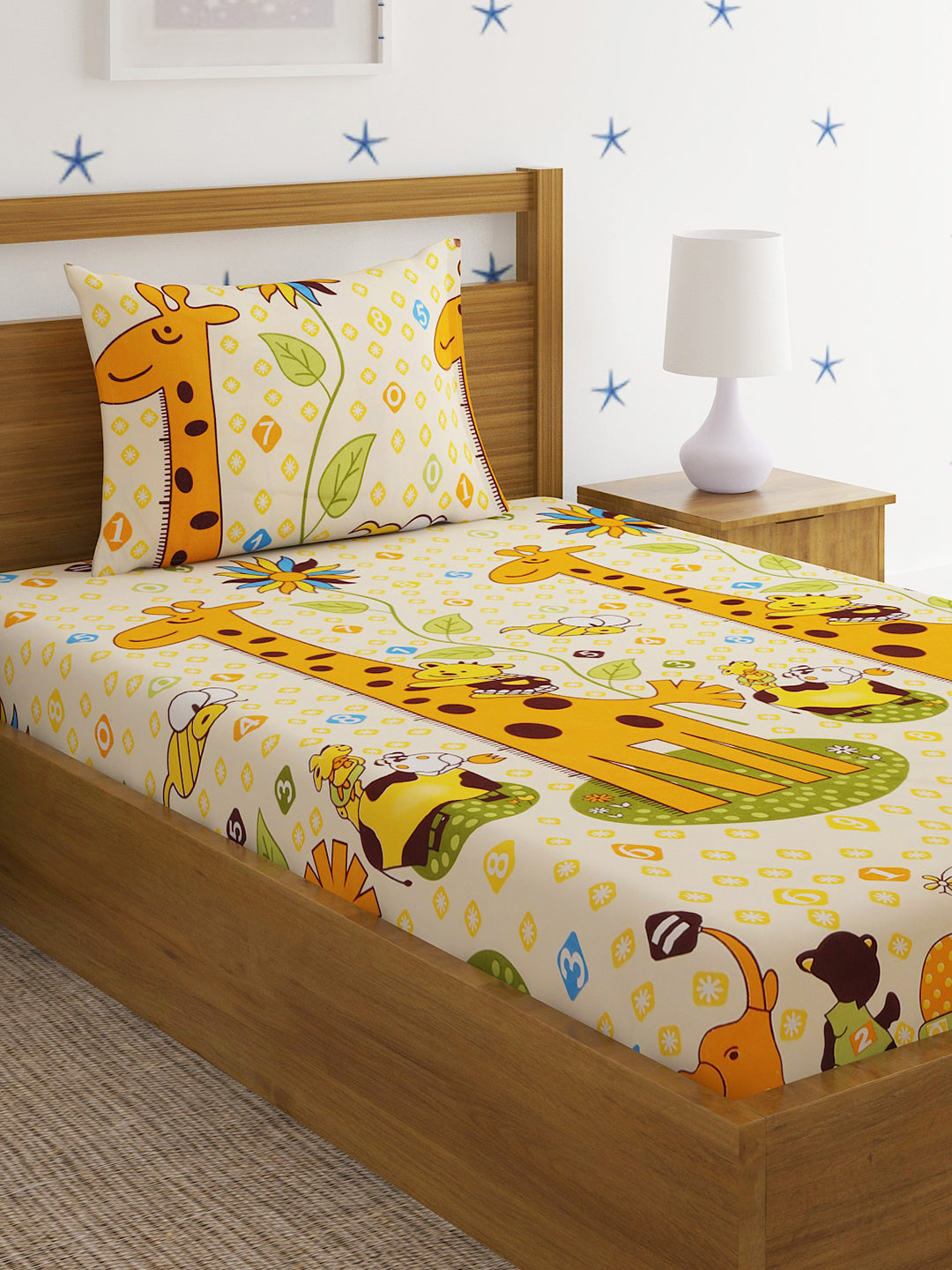 Hosta Homes Jungle Mania Multicolored Kids Bed Sheet With Pillow Cover image 0