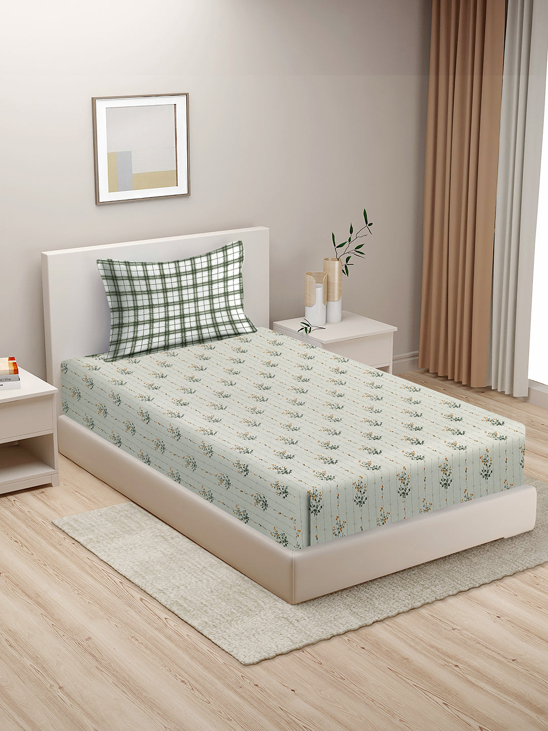 Hosta Homes Floral Design Multicolored Bed Sheet With Pillow Covers - Single Size image