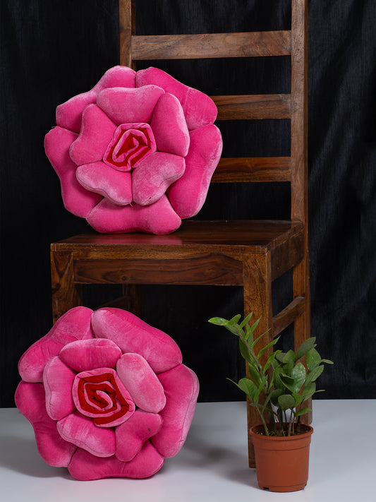 HOSTA HOMES Set Of 2 Pink Velvet Flower Shaped Cushions image 0