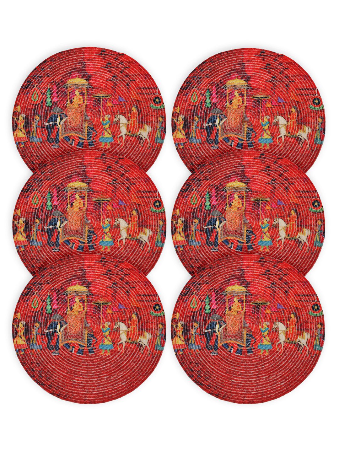 Red & Yellow Printed Pure Cotton Table Placemats - Pack of 6 image