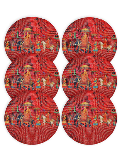 Red & Yellow Printed Pure Cotton Table Placemats - Pack of 6 image