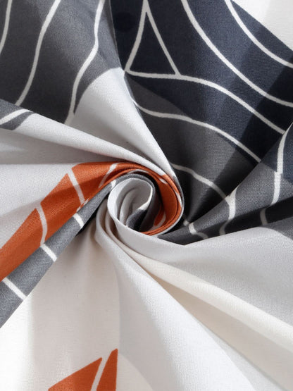Grey Geometric Cotton 300 TC Queen Fine Bedsheet with 2 Pillow Covers-90 x 100 inches