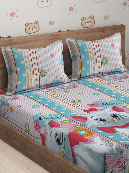 Hosta Homes Kitty Printed Multicolored Kids Bedsheet With Pillow Covers image 2